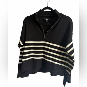DKNY Black & White Striped Half-Zip Turtleneck Sweater Minimalist Capsule Preppy